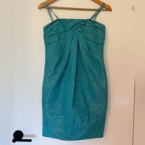 Carmen Marc Valvo Strapless Dress • Blue w/ Metallic Gold Thread • Size 2